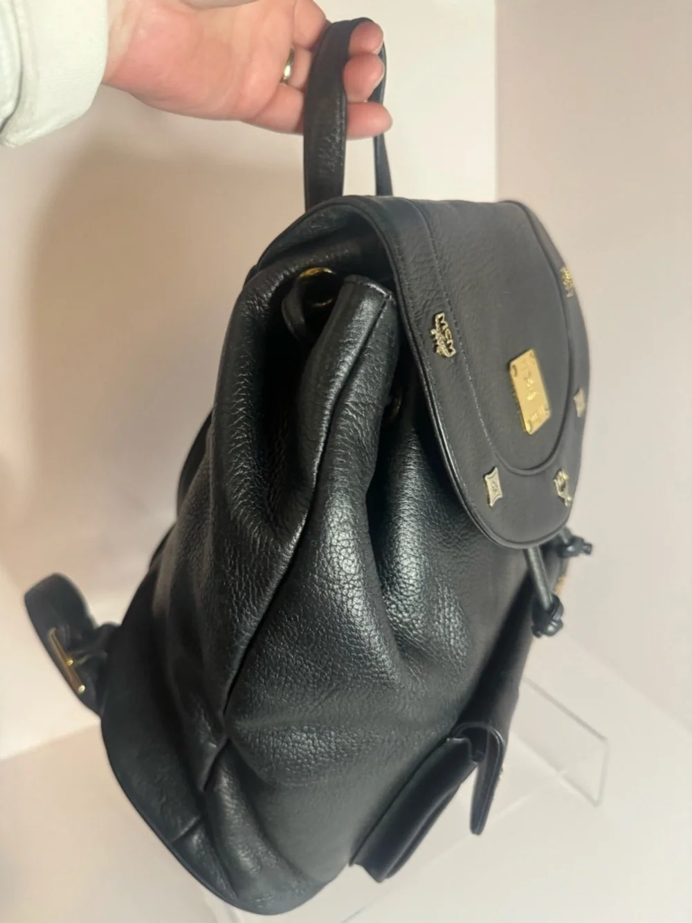 💖 #291 MCM Black Leather Studded Backpack